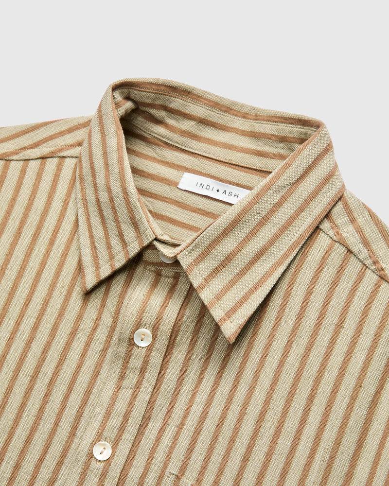 Handwoven Brook Shirt in Coyote Taupe Regimental Stripe