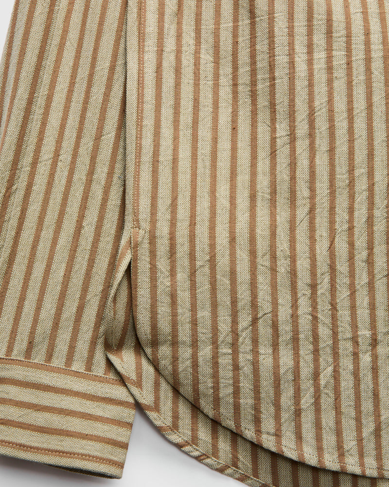 Handwoven Brook Shirt in Coyote Taupe Regimental Stripe