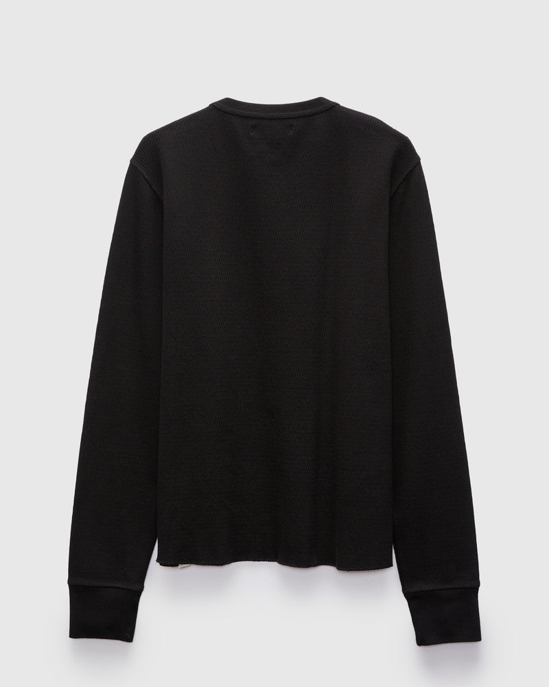 Diamond Thermal Long Sleeve Henley in Deep Black