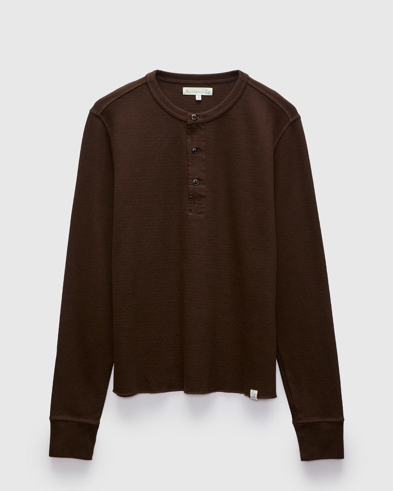 Diamond Thermal Long Sleeve Henley in Espresso