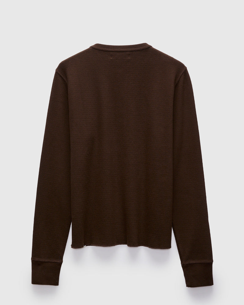 Diamond Thermal Long Sleeve Henley in Espresso