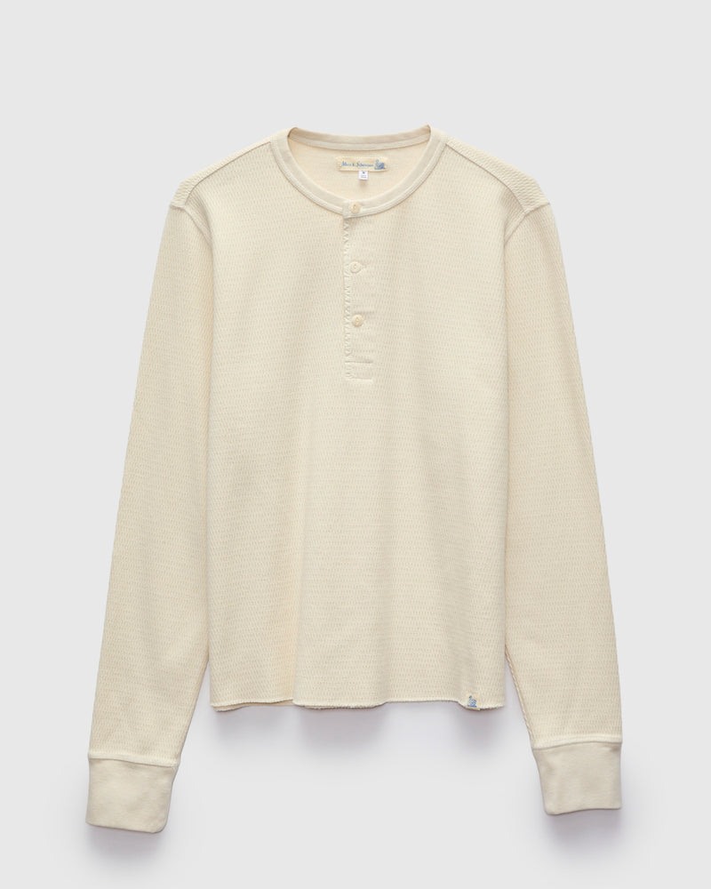 Diamond Thermal Long Sleeve Henley in Natural