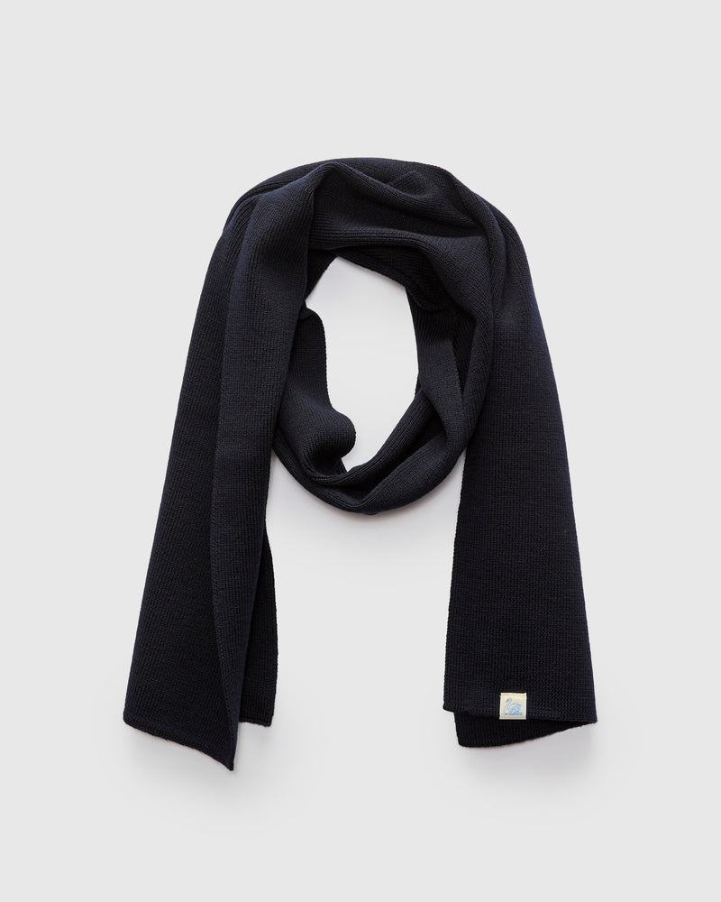 Merino Wool Classic Ribbed Scarf in Dark Navy