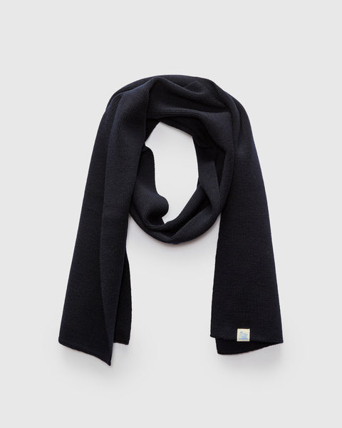 Merino Wool Classic Ribbed Scarf in Dark Navy – Blue Owl Workshop
