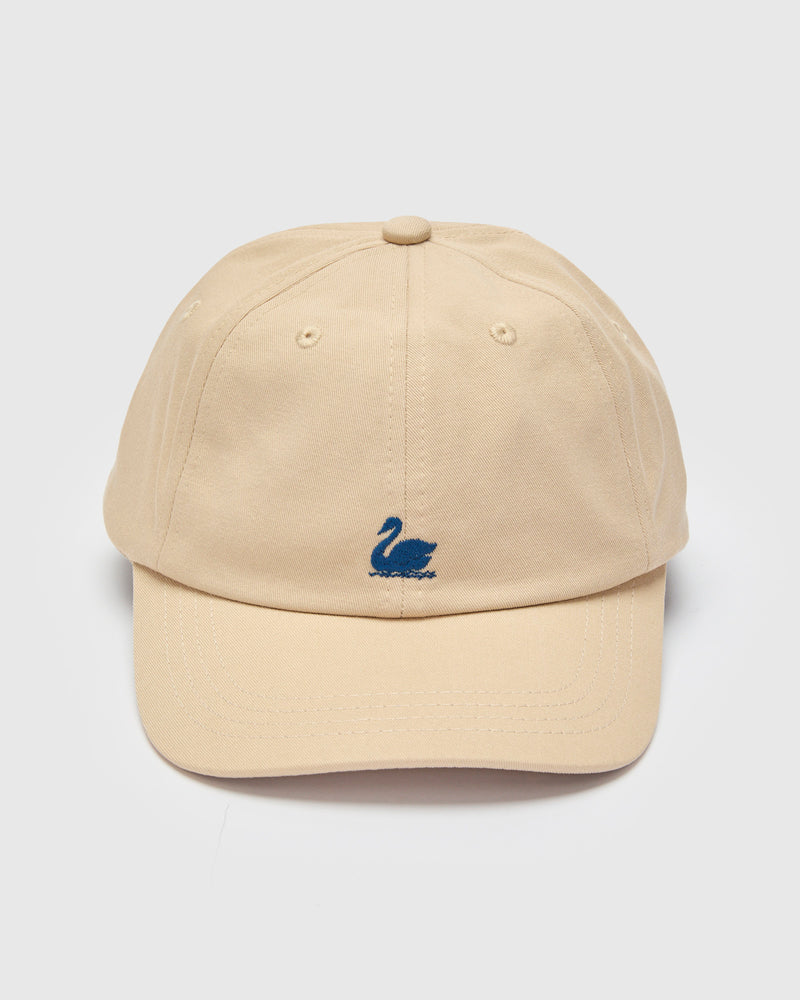 Swan Logo Cotton Twill Cap in Light Khaki Deep Blue