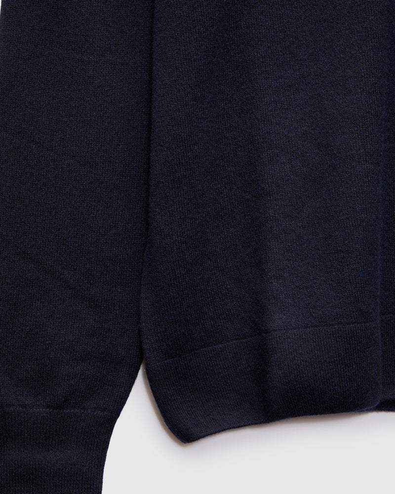Wool-Silk-Cashmere Long Sleeve Polo in Dark Navy