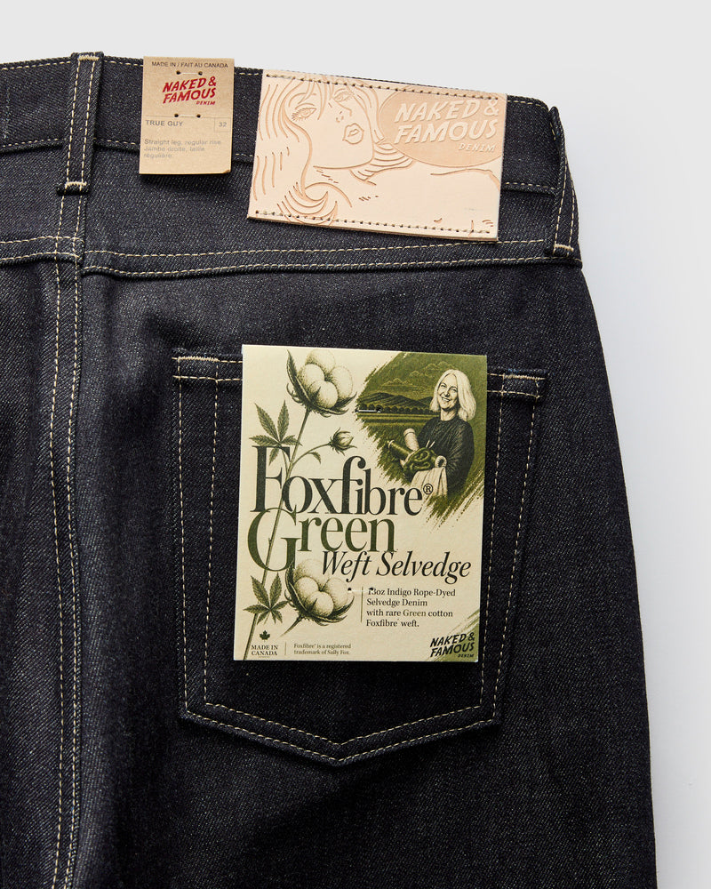 "FoxFibre® Green Weft" 13oz Selvedge Denim - True Guy Fit