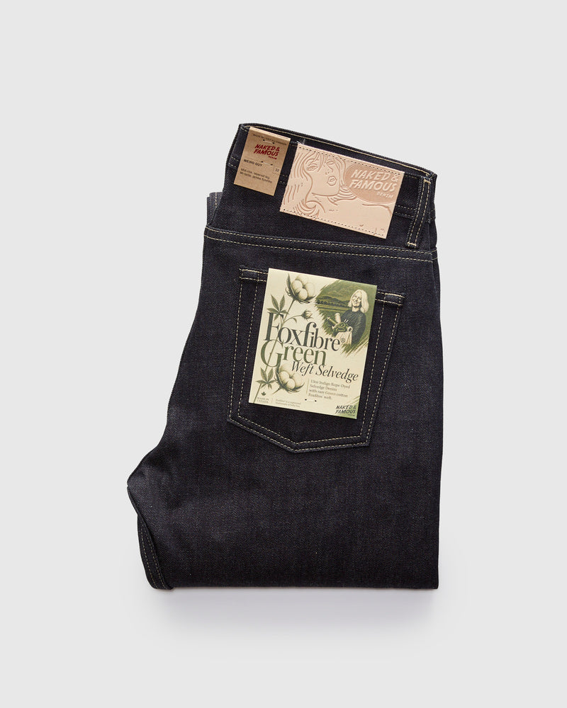 "FoxFibre® Green Weft" 13oz Selvedge Denim - Weird Guy Fit