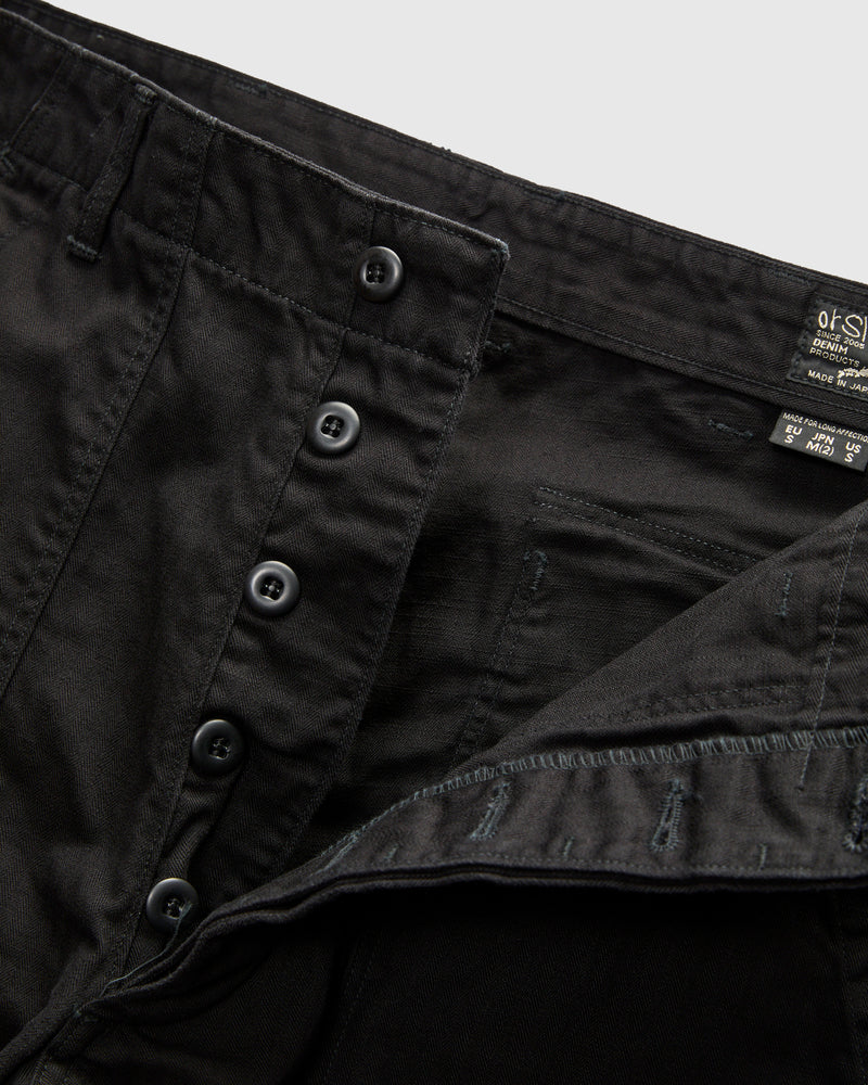 Vintage Fit Herringbone Fatigue Pants in Black