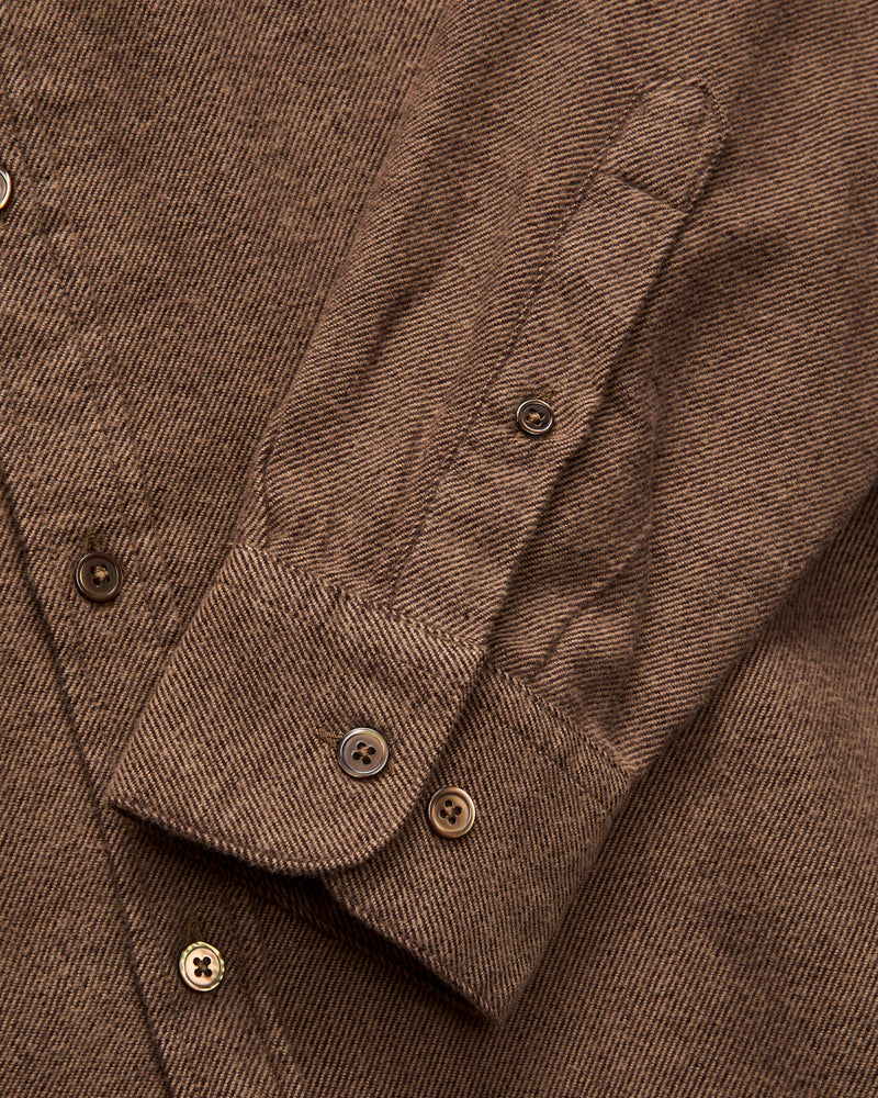 Embroidery Flannel Button-Up Shirt in Almond
