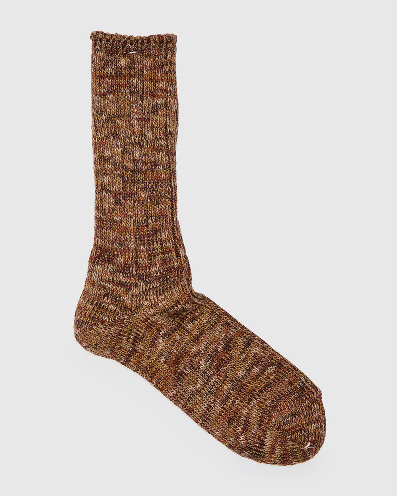 Mix Rug Yarn Crew Sock in Brown