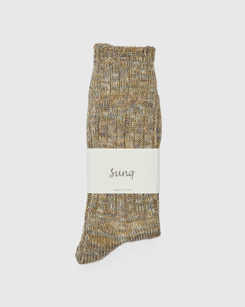 Mix Rug Yarn Crew Sock in Khaki