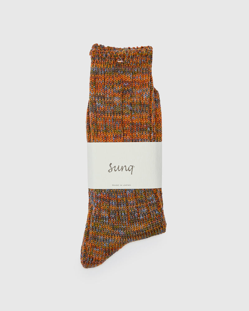 Mix Rug Yarn Crew Sock in Orange
