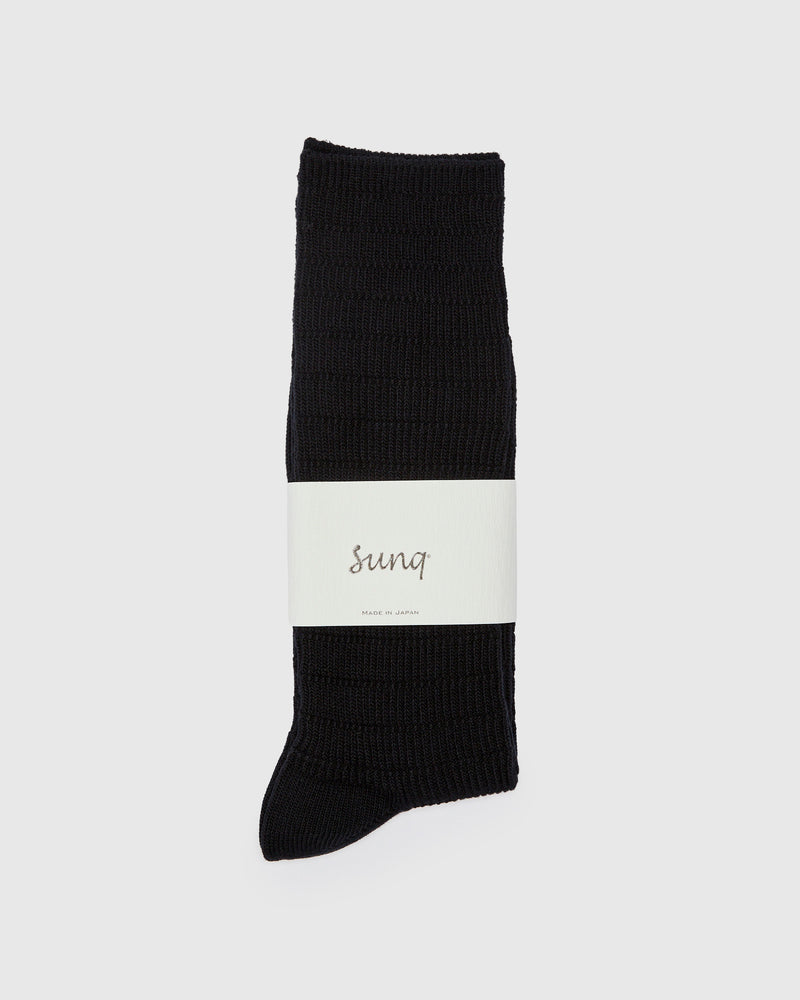 Stitched Rib Crew Sock in Black