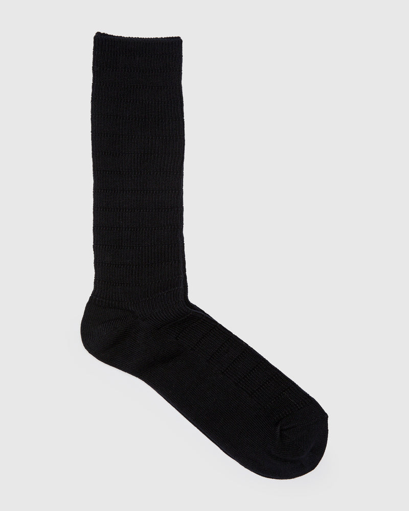 Stitched Rib Crew Sock in Black