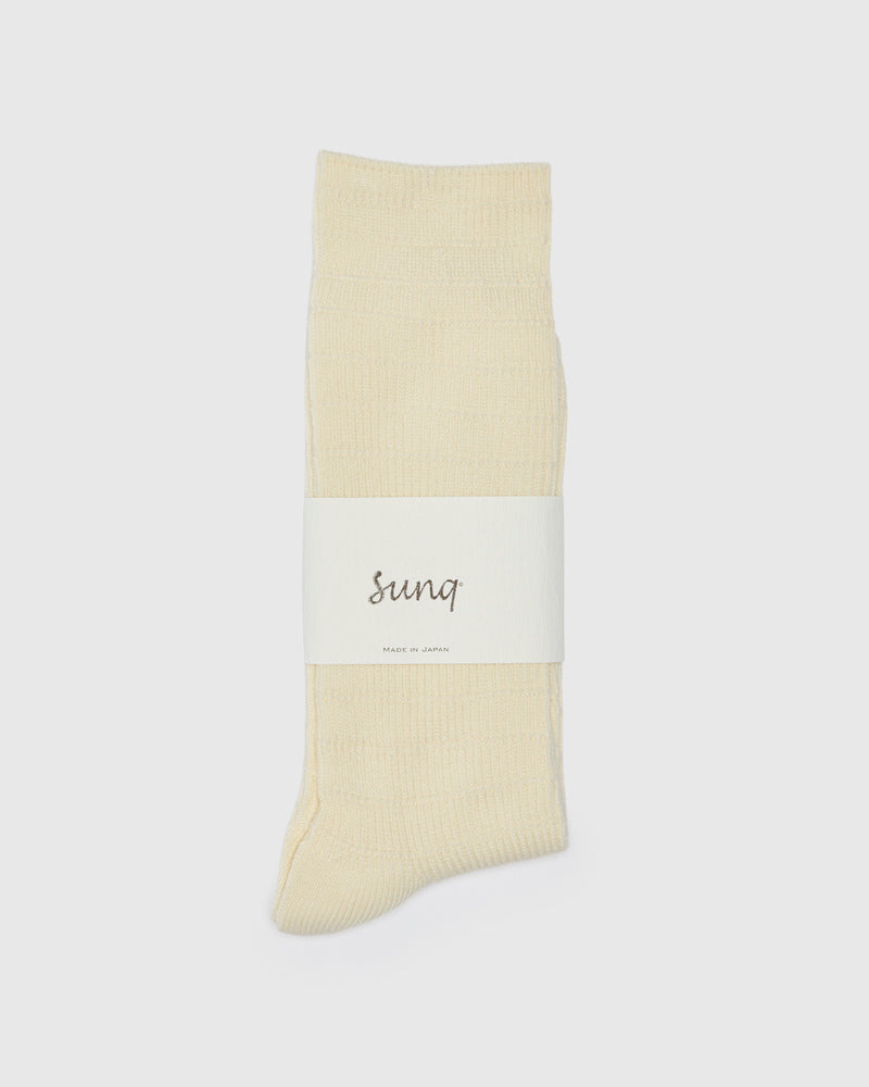 Stitched Rib Crew Sock in Off White