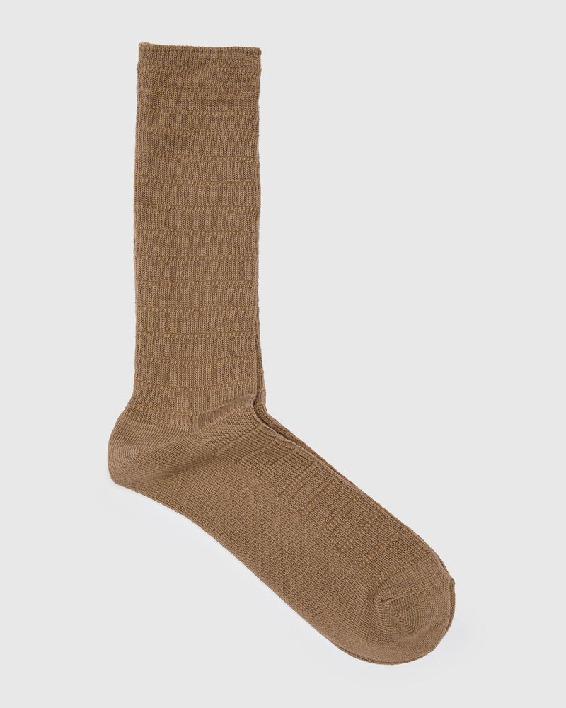 Stitched Rib Crew Sock in Taupe