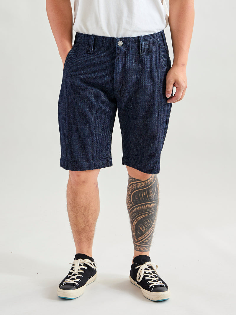 Jacquard Stitch Sashiko Shorts in Indigo