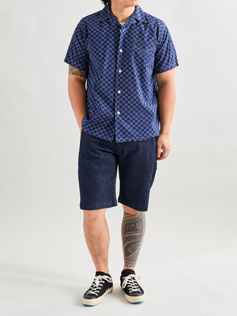 Jacquard Stitch Sashiko Shorts in Indigo