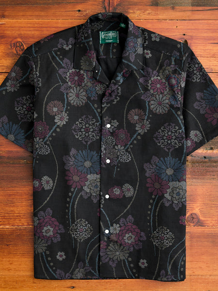 Bark Cloth Camp Shirt in Black Floral