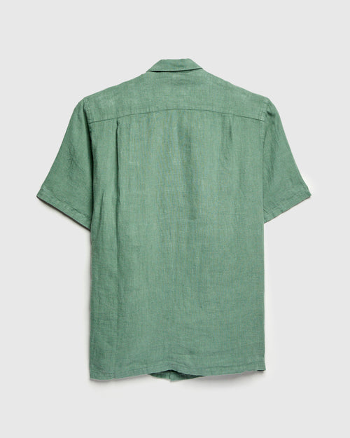Linen Camp Collar Shirt in Dry Green