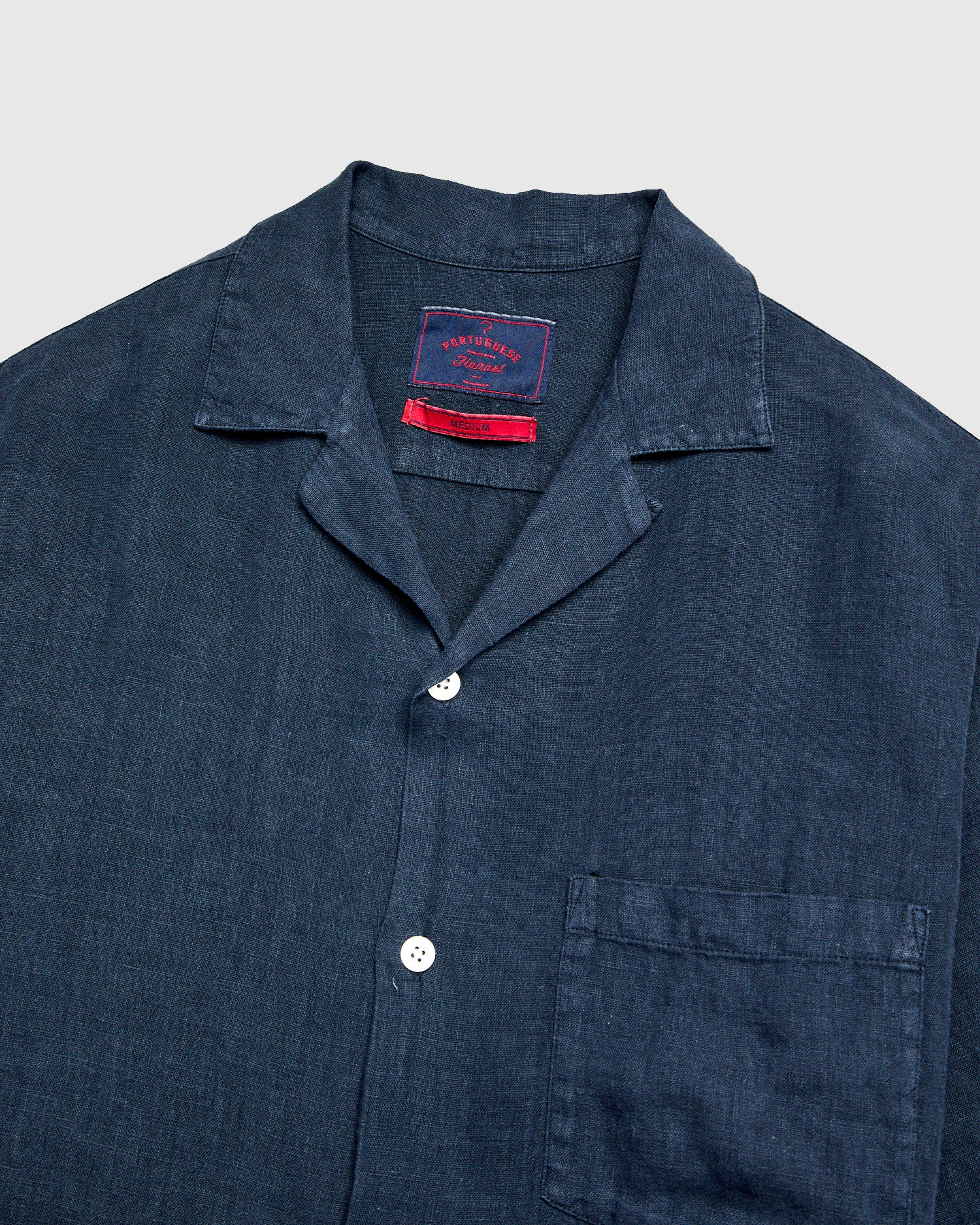 camp português Linen Camp Collar Shirt in Navy