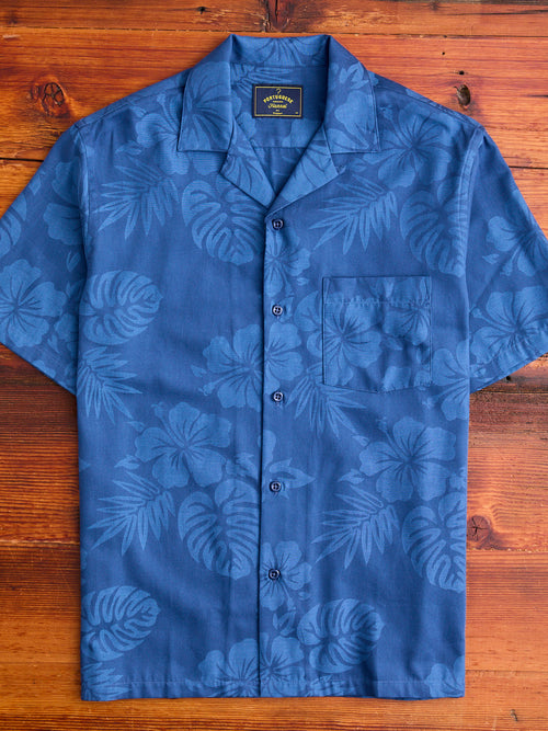 Island Jacquard Flowers Button-Up Shirt in Blue