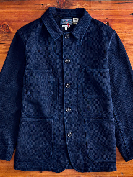 Double Cloth Sashiko Coverall Jacket in Hand Dyed Indigo – Blue