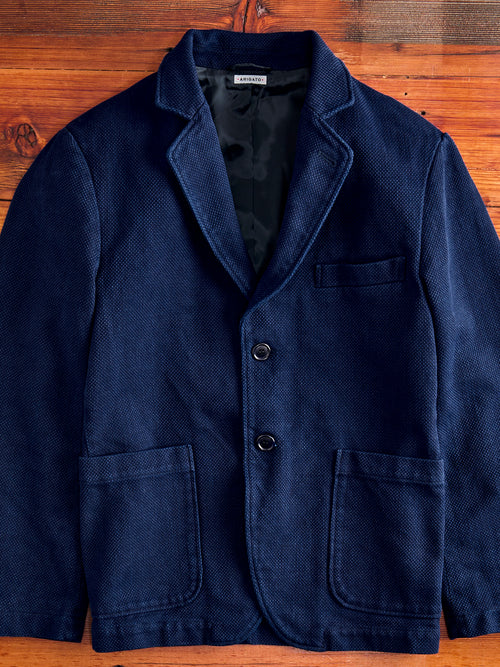 Double Cloth Sashiko Tailored Jacket in Hand Dyed Indigo