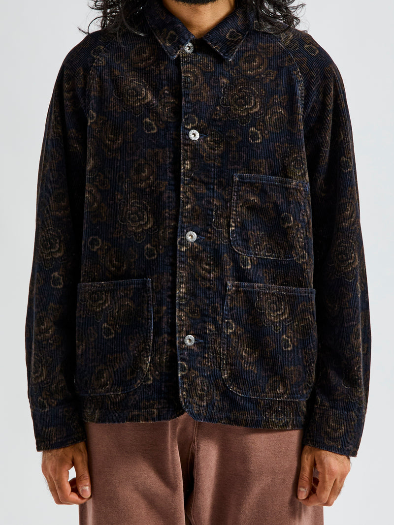 8W Printed Corduroy Engineer Jacket in Black