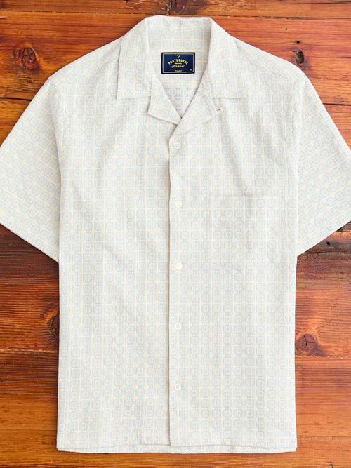 Portuguese Tile Button-Up Shirt in Blue Beige