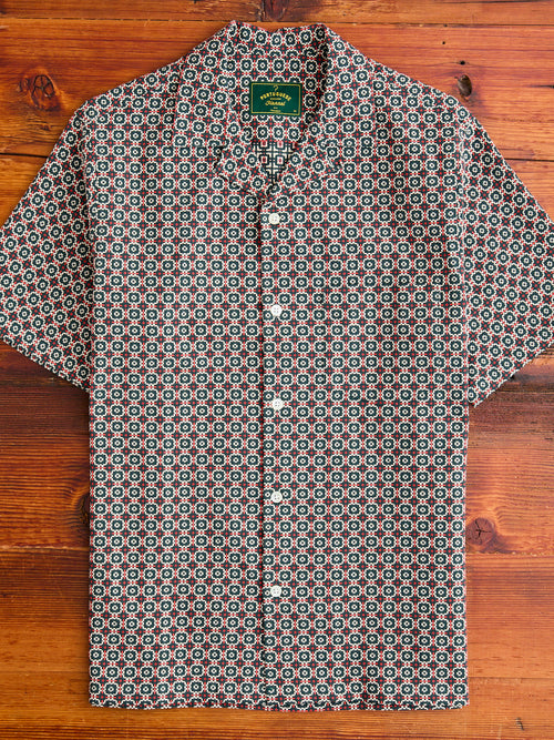 Portuguese Tile Button-Up Shirt in Green Orange