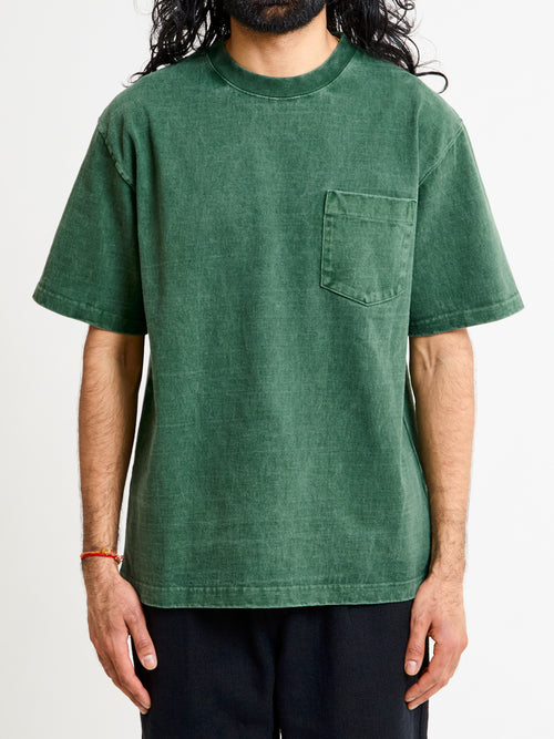 Heavyweight Pigment Dye Pocket T-Shirt in Faded Green