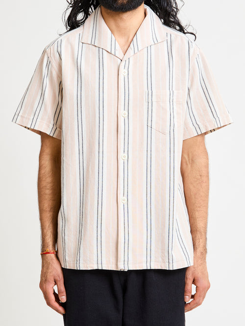 Italian Collar Shirt in Pink Stripe