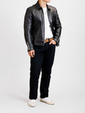 AD-01 Sheepskin Leather Center Zip Jacket in Black