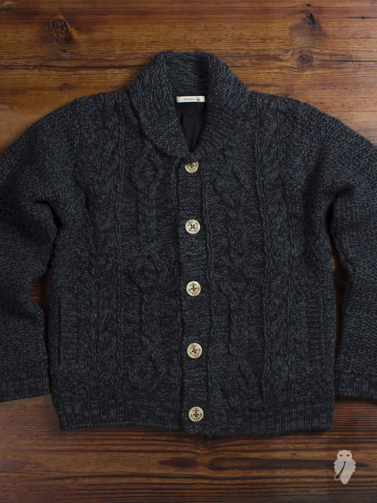 "Cowichan" Cable Knit Cardigan in Charcoal