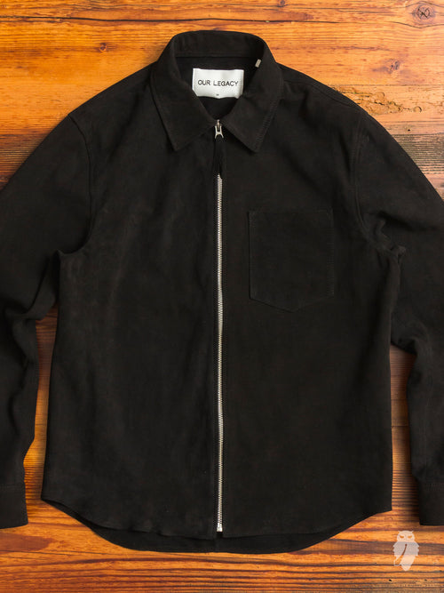 Suede Zip Shirt in Black