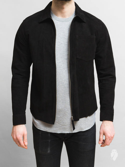Suede Zip Shirt in Black