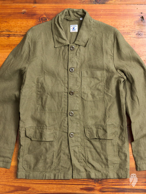 "Travail" Linen Work Jacket in Olive