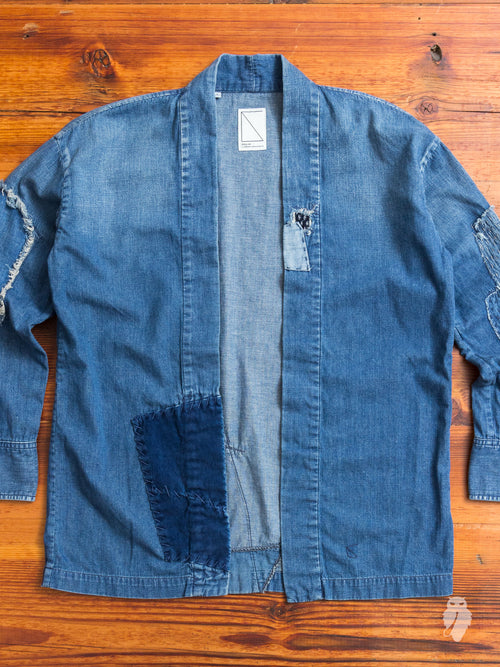 Haori Western Denim Shirt in Indigo Boro Repair