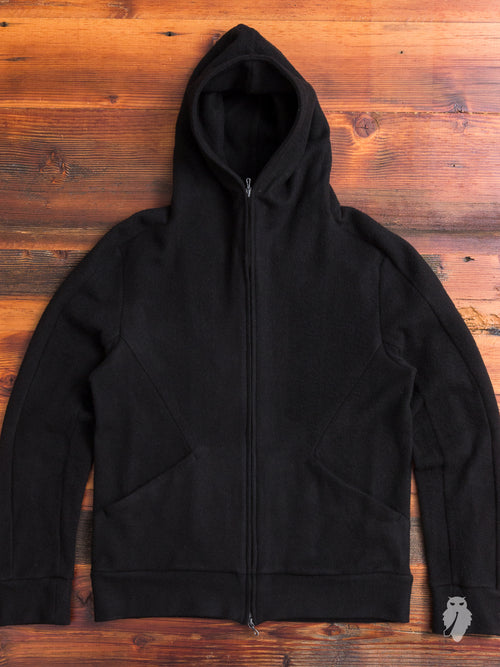 Camel Hair Zip-Up Hoodie in Black