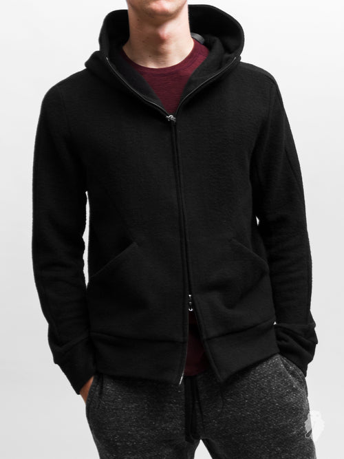 Camel Hair Zip-Up Hoodie in Black