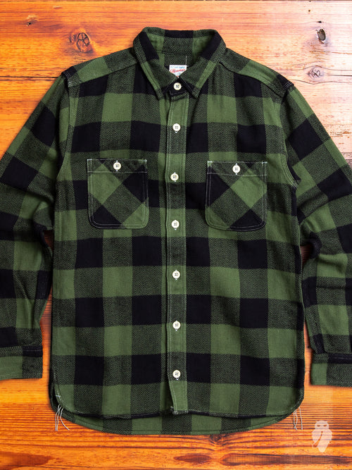 05-187 Herringbone Flannel Shirt in Green