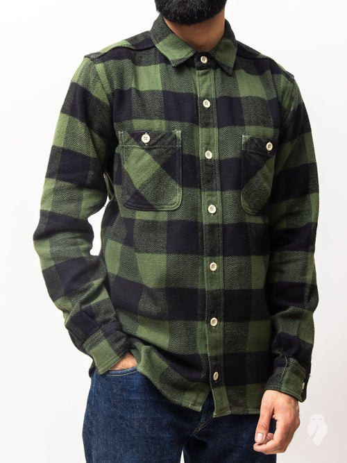 05-187 Herringbone Flannel Shirt in Green