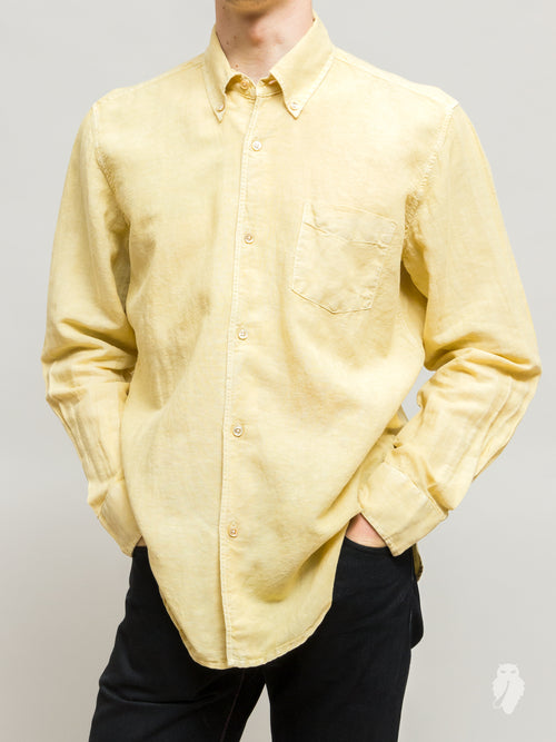 1950s Button Down Shirt in Fade Yellow Linen