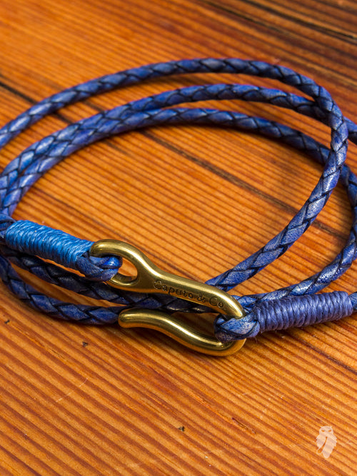 Braided Leather Triple Wrap Bracelet in Antique Blue