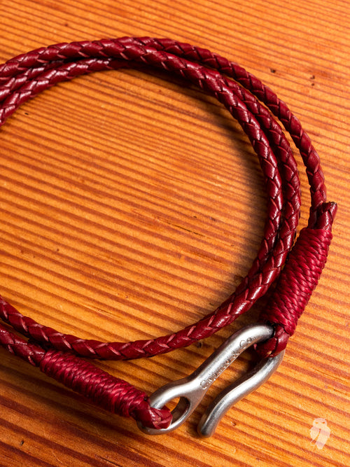 Braided Leather Triple Wrap Bracelet in Burgundy