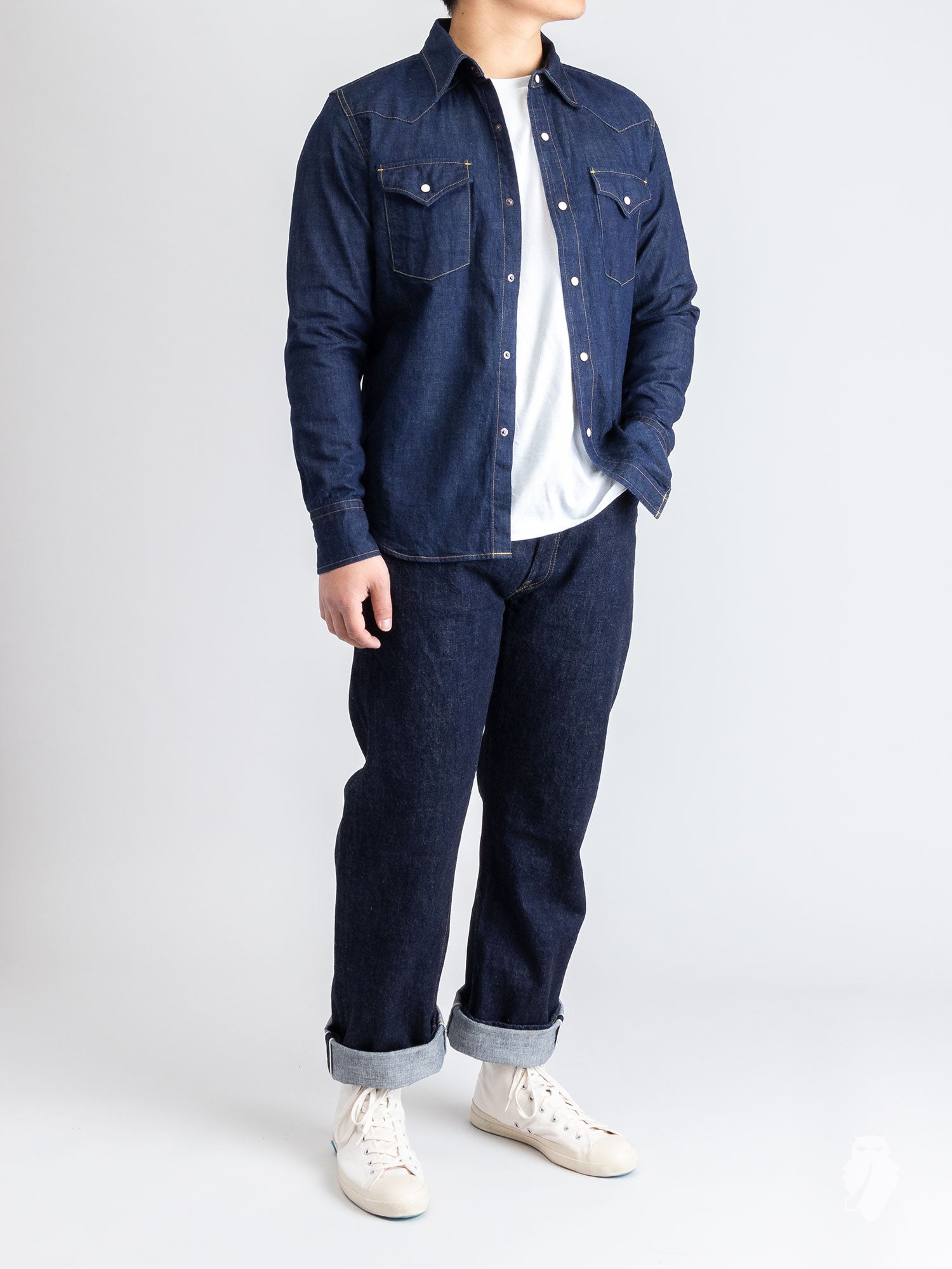 定価4万 AKM 8oz STRETCH DENIM WESTERN シャツ L AKM DENIM COLLECTION | HardiVague information