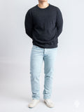 Knit Pile Reversible Crewneck Sweater in Melange Black