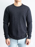 Knit Pile Reversible Crewneck Sweater in Melange Black